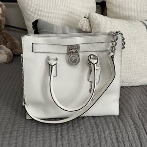 Michael Kors White Tote Bag with Silver Accents
